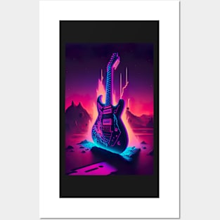 Cool Guitar Cyber Future Style Posters and Art